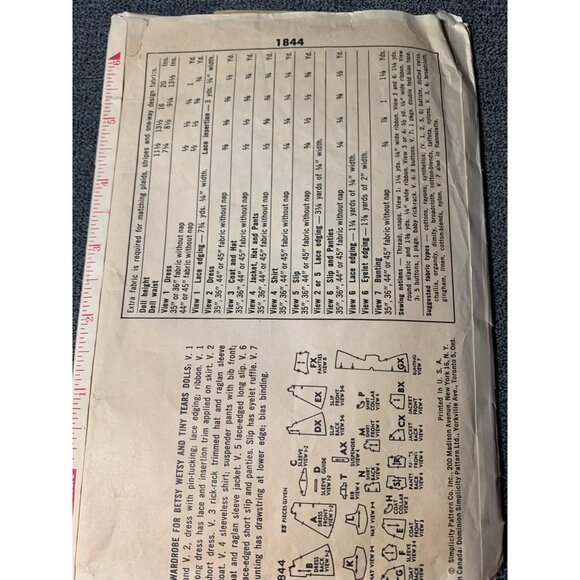 Simplicity 1844 Doll Sewing Pattern Size 20" Betsy Doll Clothes Wardrobe 1950s - Picture 3 of 4